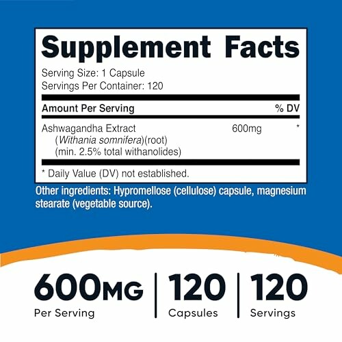 Supplement facts for Ashwagandha extract capsule.