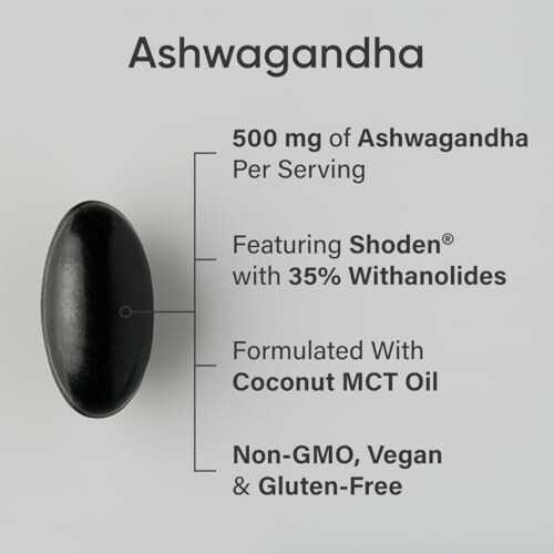 Ashwagandha supplement with dosage and features.