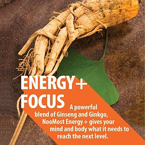 Energy and focus supplement with ginseng and ginkgo.