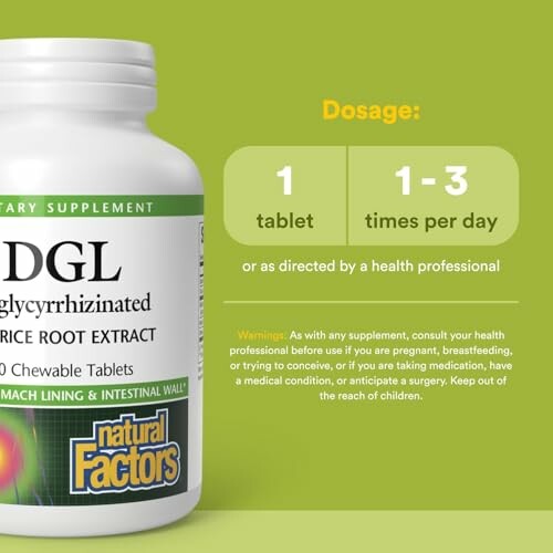 Natural Factors DGL Licorice Root Extract supplement dosage instructions.