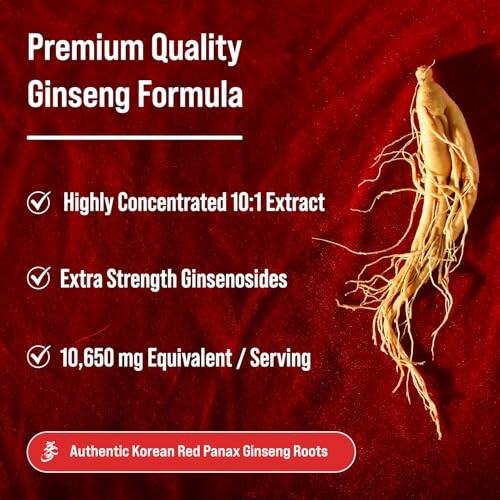 Premium quality ginseng formula with benefits listed.