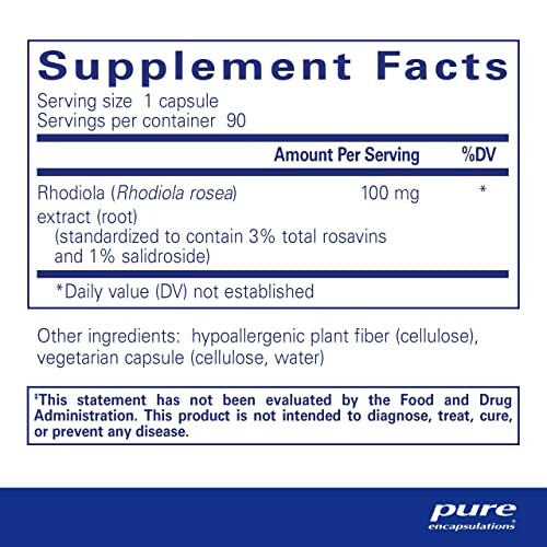 Supplement facts label for Rhodiola extract capsule.
