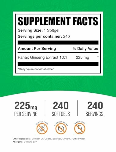 Supplement facts for Panax Ginseng softgel.